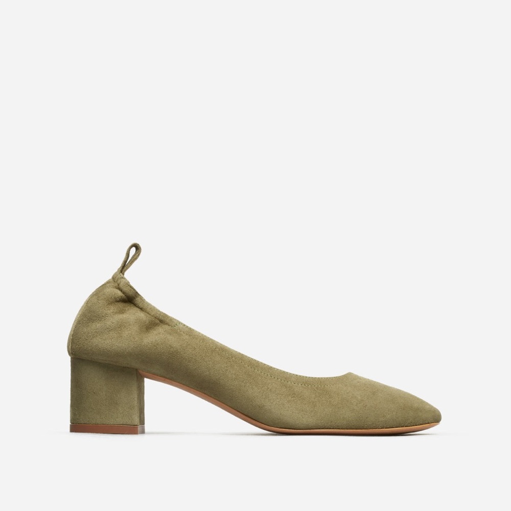 Everlane Day Heel in Olive Suede